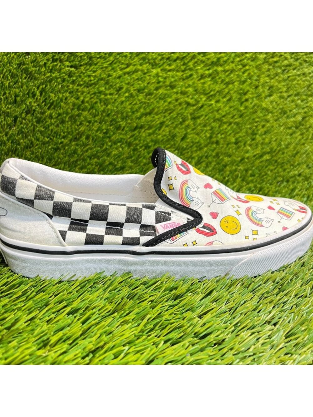 Vans Classic Slip-On Flour Shop Icons Women Size 7 White Athletic Shoes Sneakers